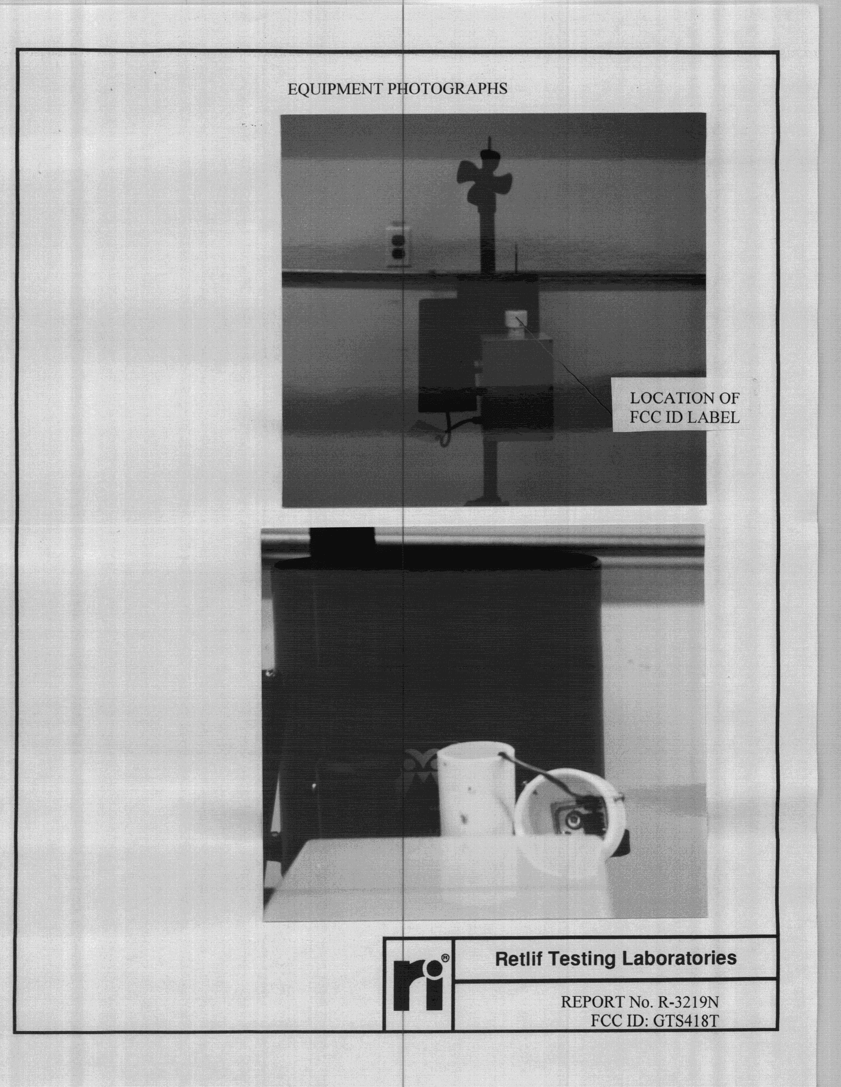 DXX - Part 15 Low Power Communication Device Transmitter - FCC ID GTS418T - RainWise Inc