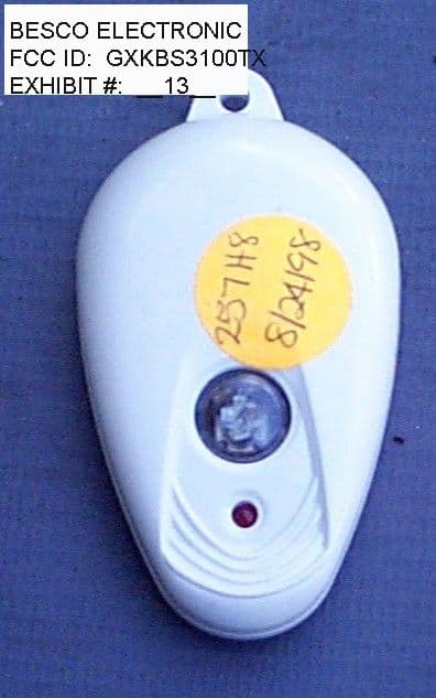TRANSMITTER FOR CAR LIGHT - FCC ID GXKBS3100TX - Besco Electronic Manufacturing Co Ltd
