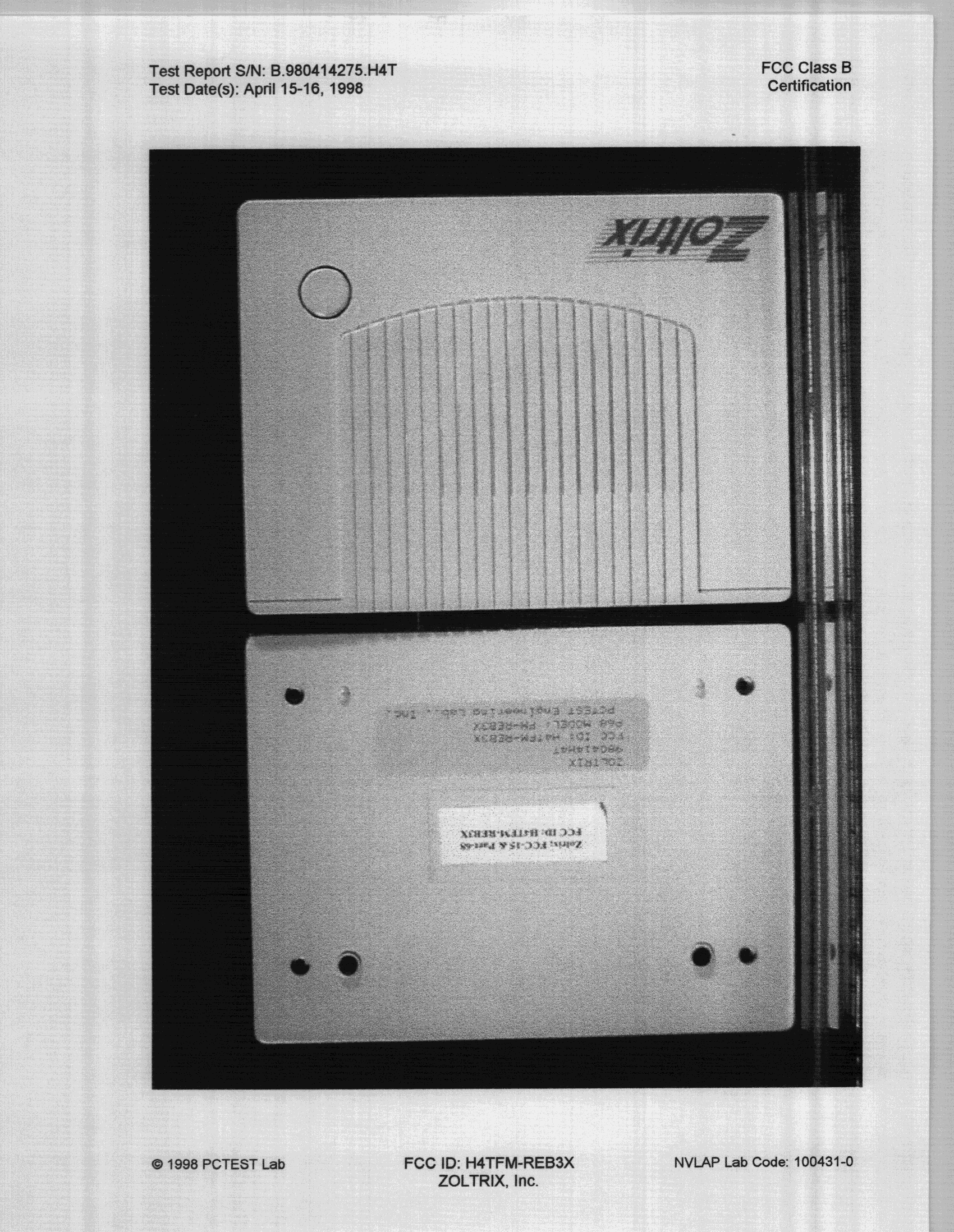 External Data/FAx Modem - FCC ID H4TFM-REB3X - Zoltrix Inc