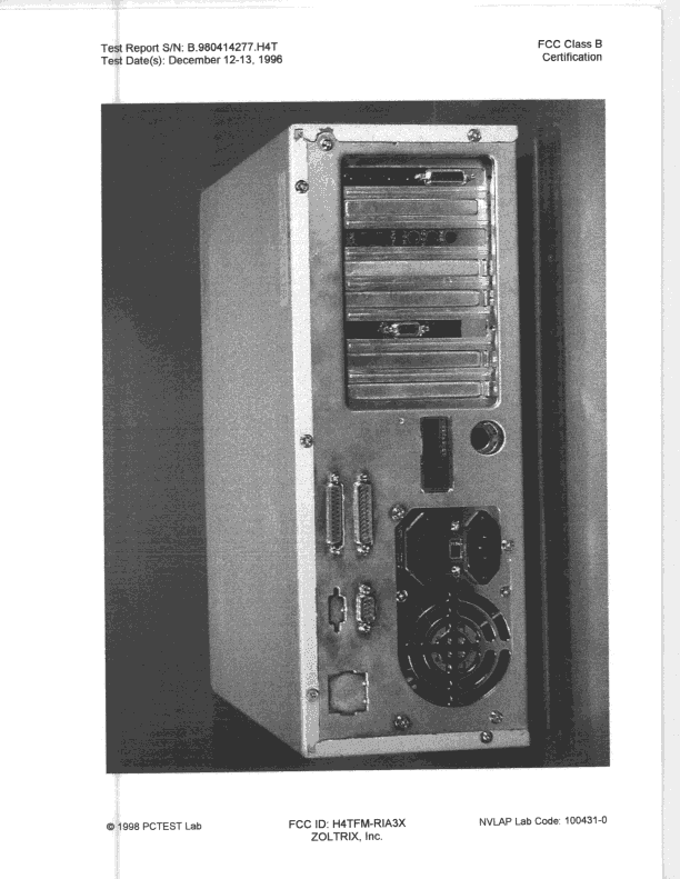 JBP - Part 15 Class B Computing Device Peripheral - FCC ID H4TFM-RIA3X - Zoltrix Inc