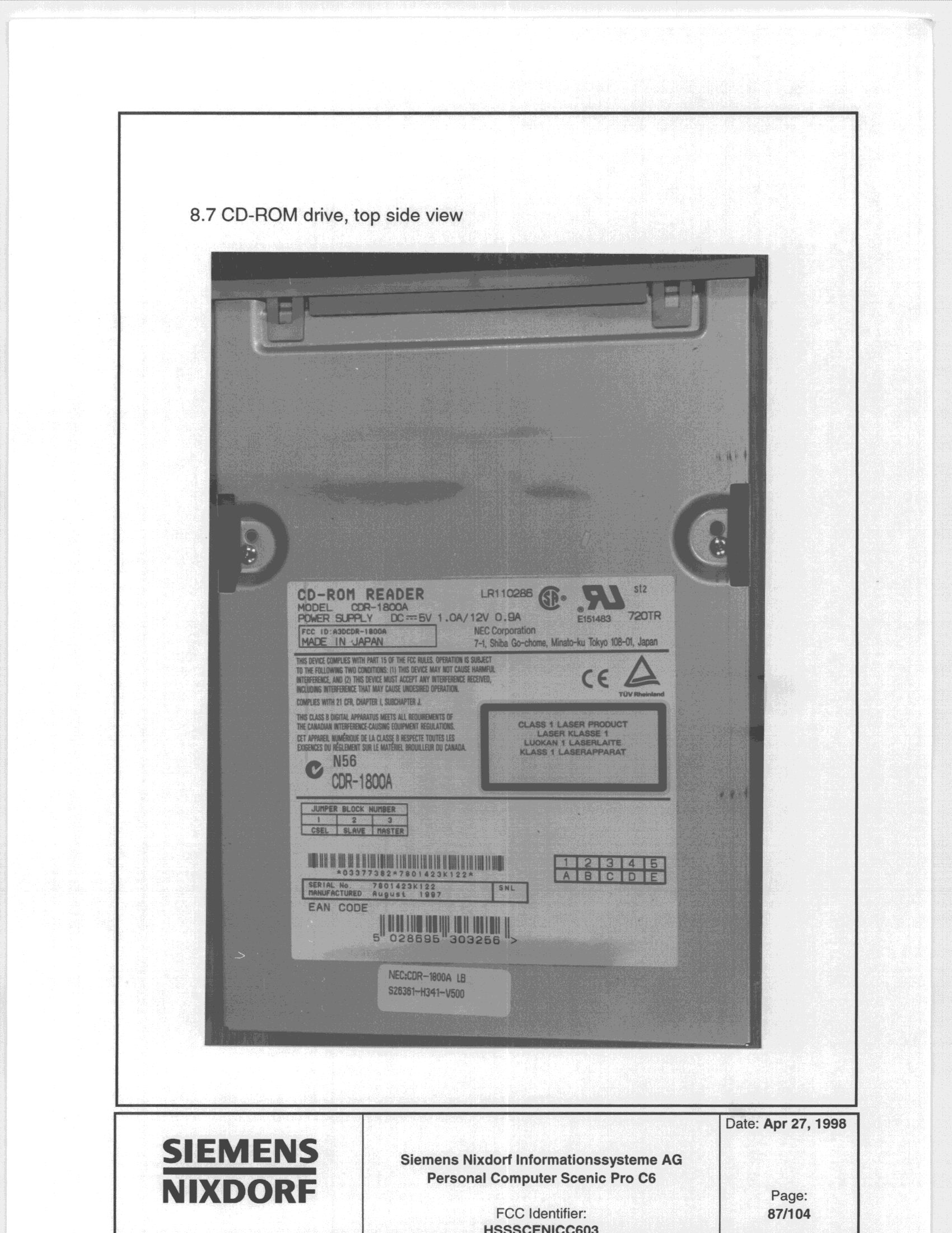 JBC - Part 15 Class B Computing Device/Personal Computer - FCC ID HSSSCENICC603 - Fujitsu Technology Solutions GmbH