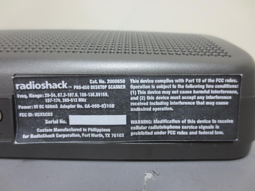 200CH Desktop Radio Scanner With FM Radio - FCC ID HSXSC02 - The Whistler Group