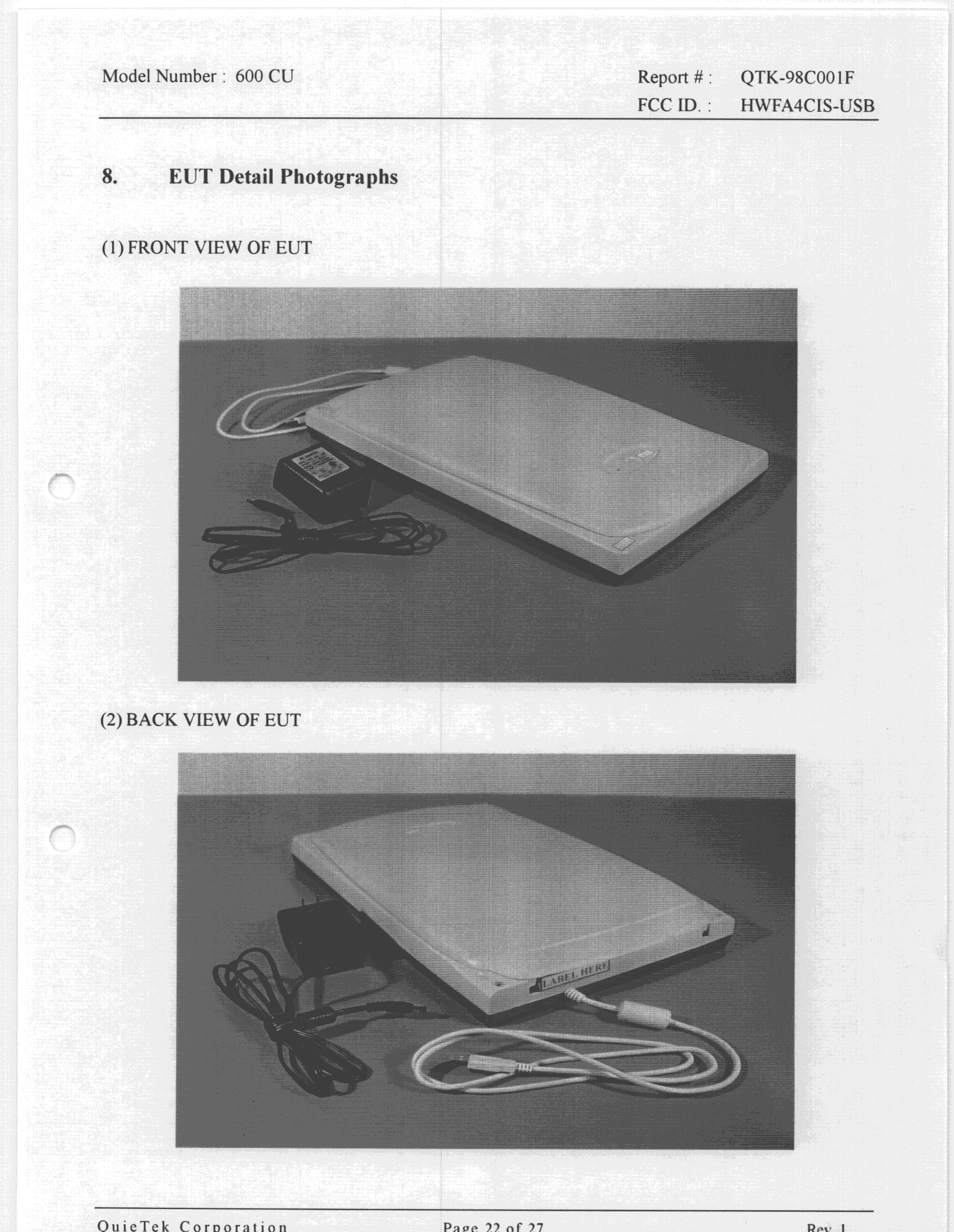 Scanner - FCC ID HWFA4CIS-USB - Mustek Systems Inc