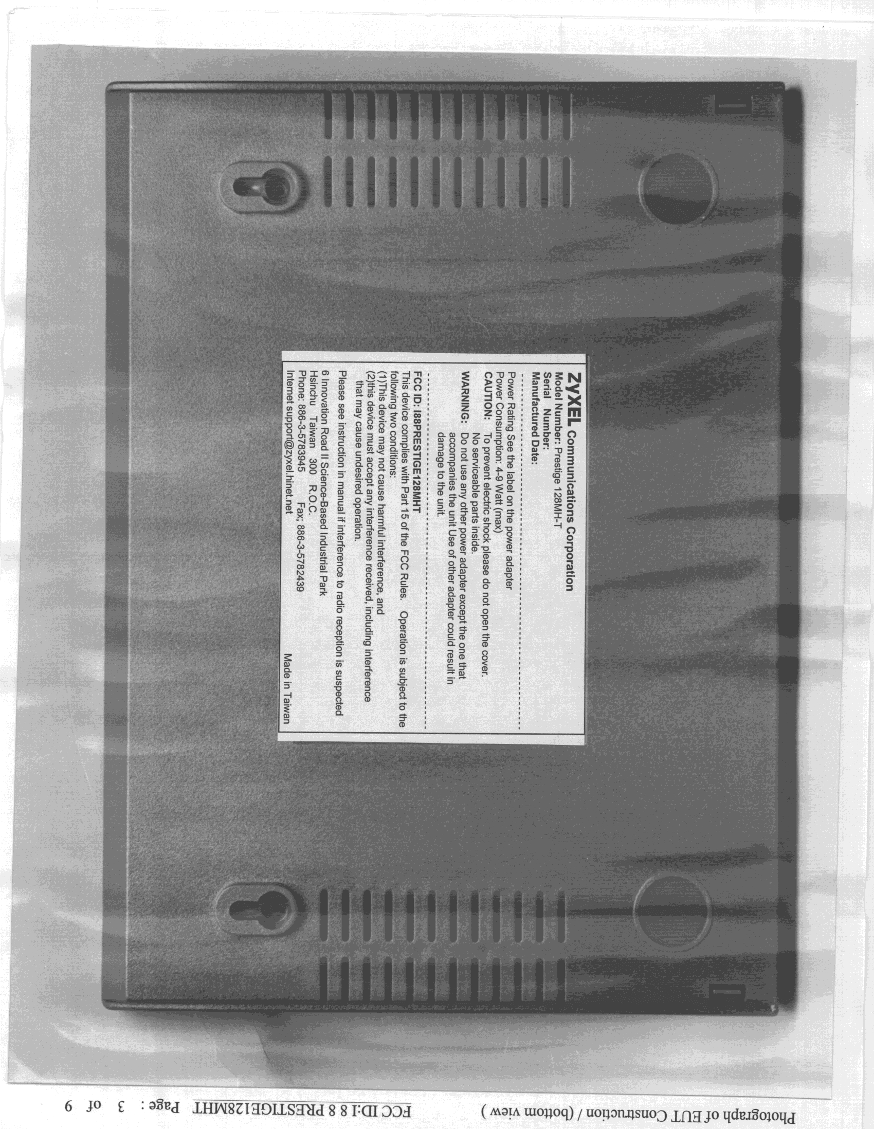 JBP - Part 15 Class B Computing Device Peripheral - FCC ID I88PRESTIGE128MHT - ZyXEL Communications Corporation (1)