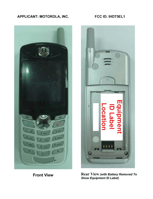 Portable Cellular Transceiver (AMPS/TDMA) - FCC ID IHDT5EL1 - Motorola Mobility LLC