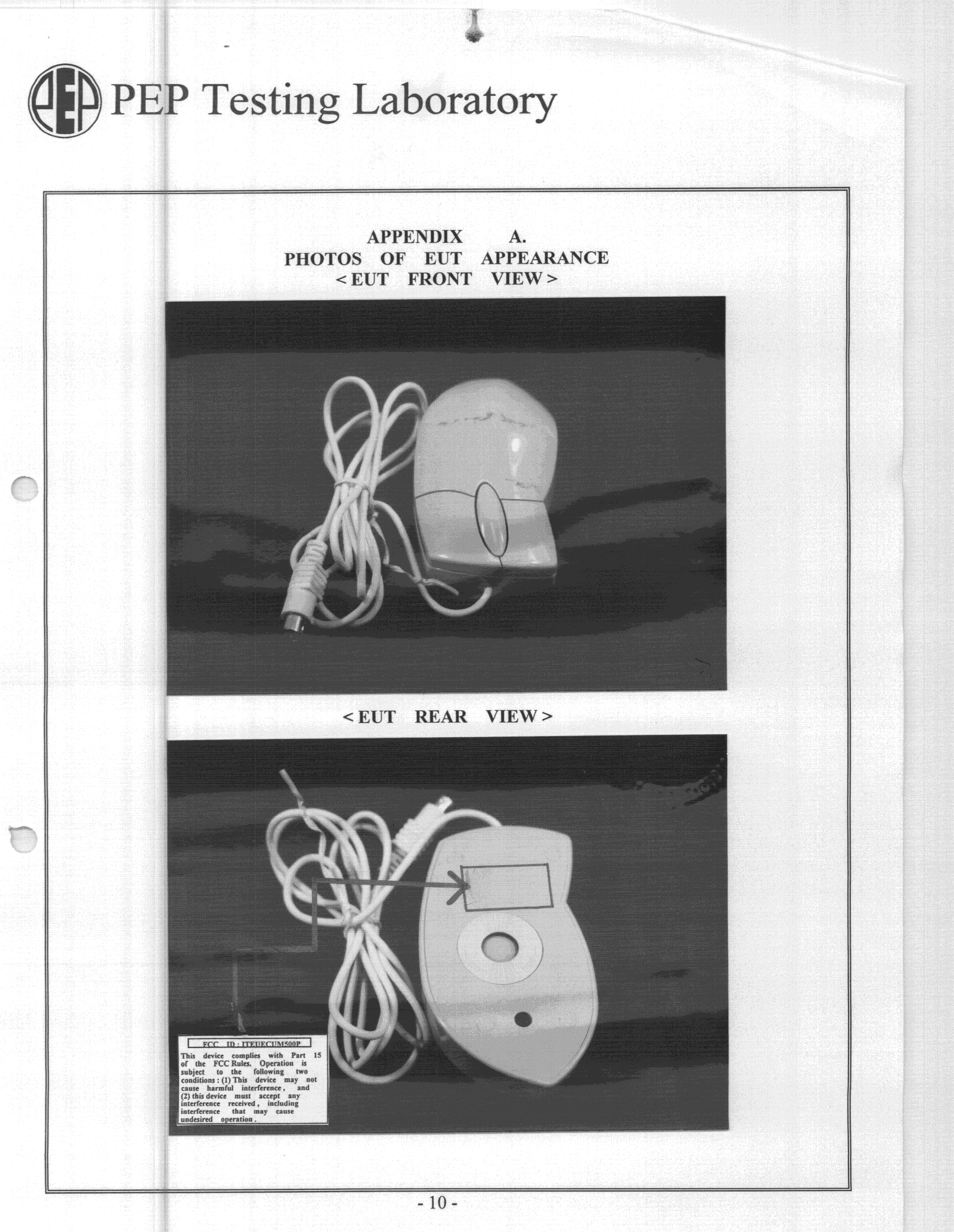 JBP - Part 15 Class B Computing Device Peripheral - FCC ID ITEUECUM500P - Ultima Electronics Corp