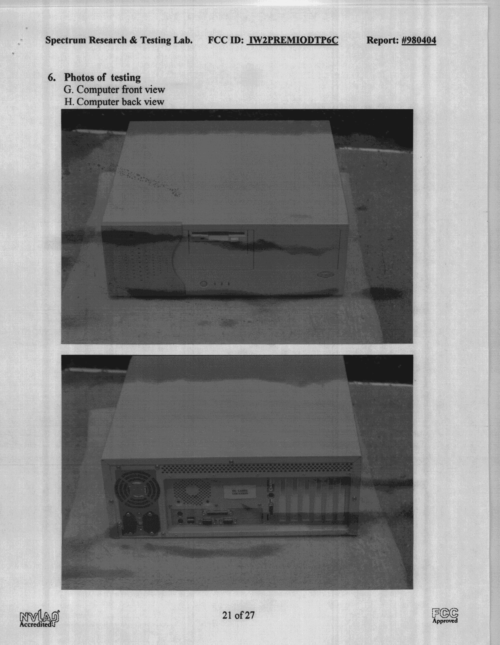 JBC - Part 15 Class B Computing Device/Personal Computer - FCC ID IW2PREMIODTP6C - Premio Computer Inc