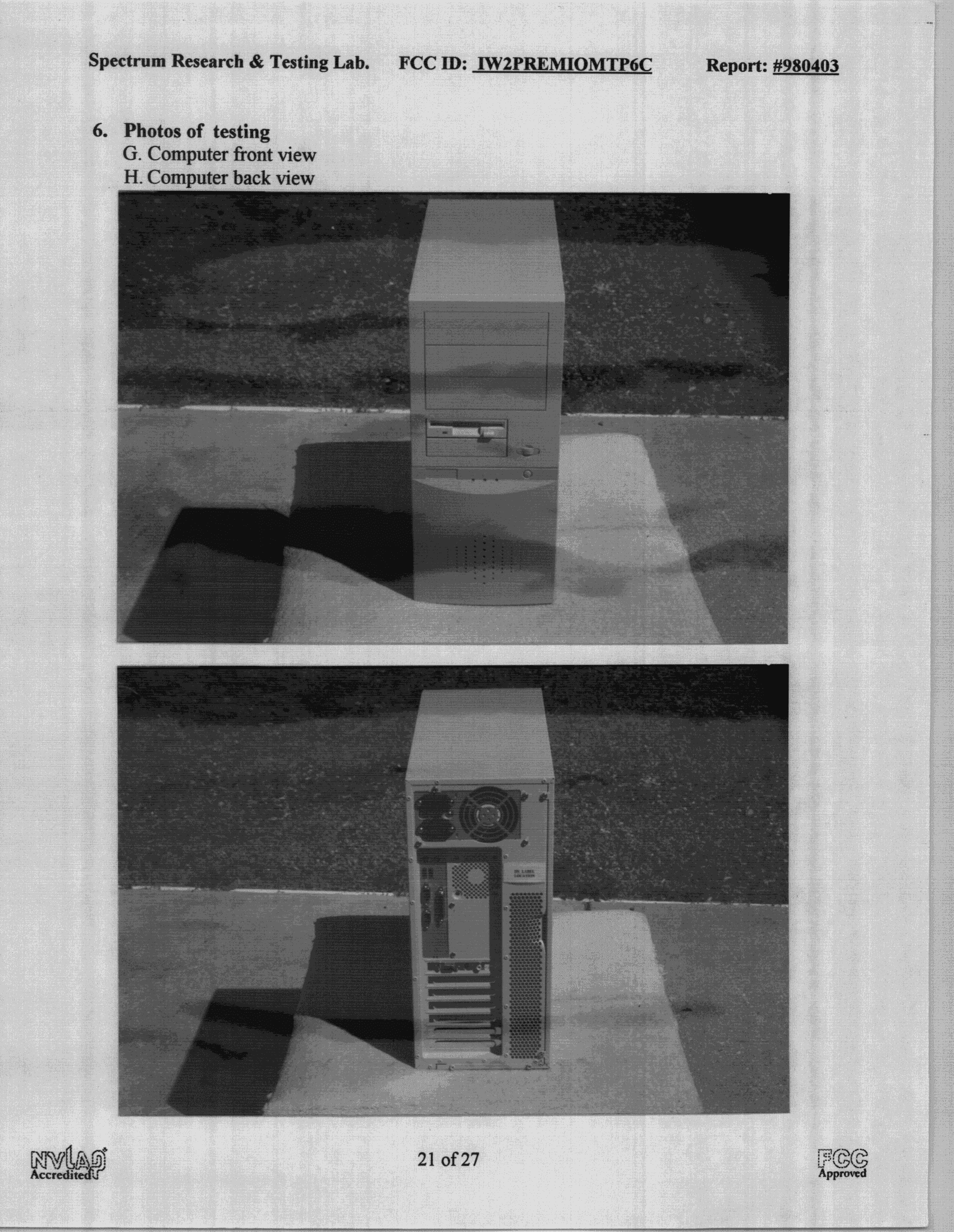 JBC - Part 15 Class B Computing Device/Personal Computer - FCC ID IW2PREMIOMTP6C - Premio Computer Inc