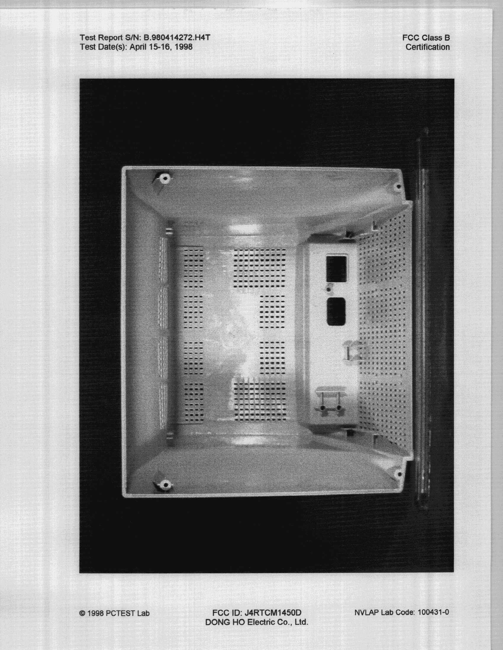 JBP - Part 15 Class B Computing Device Peripheral - FCC ID J4RTCM1450D - Dong Ho Electric Co Ltd
