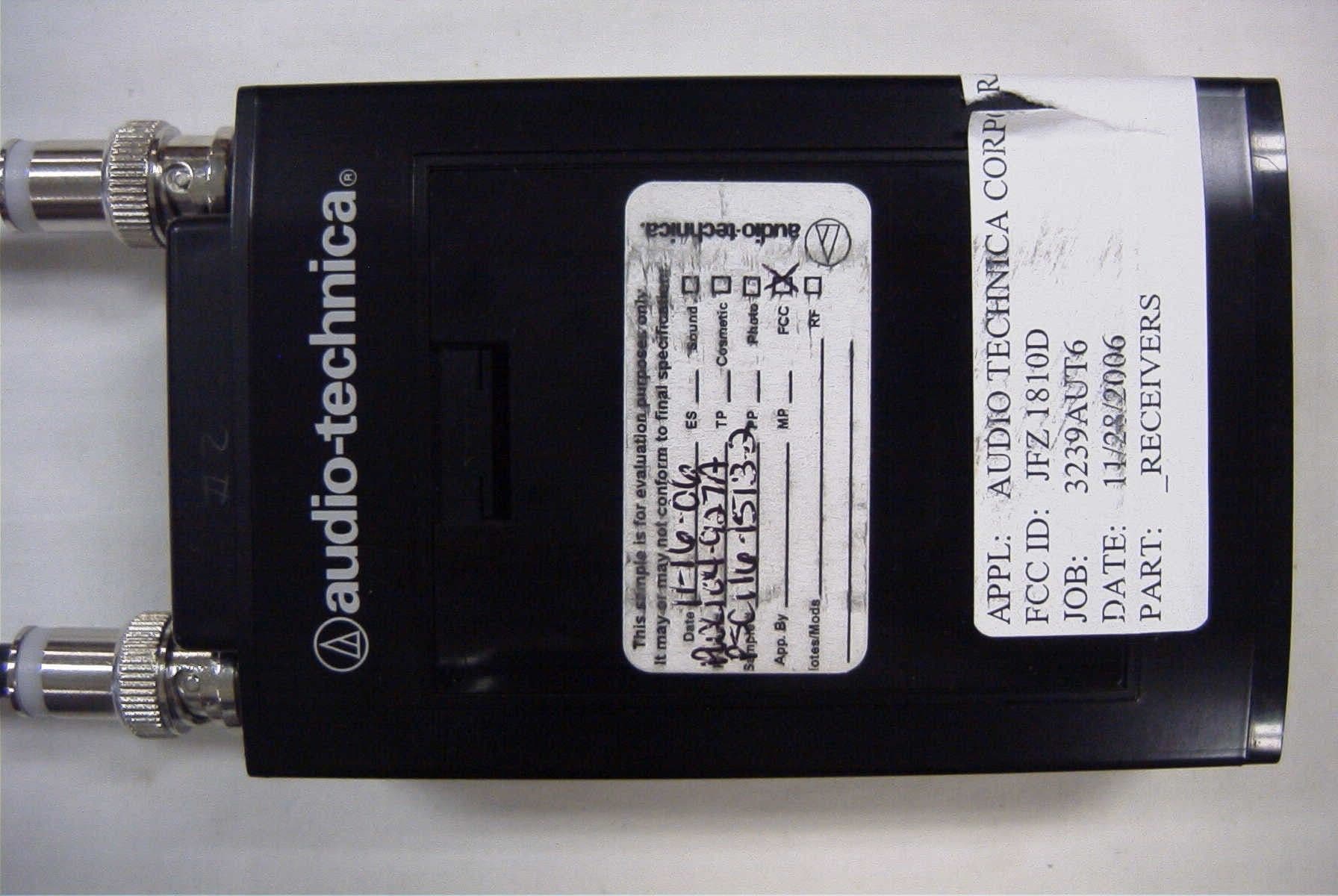 RECEIVER - FCC ID JFZR1810D - Audio-Technica Corporation