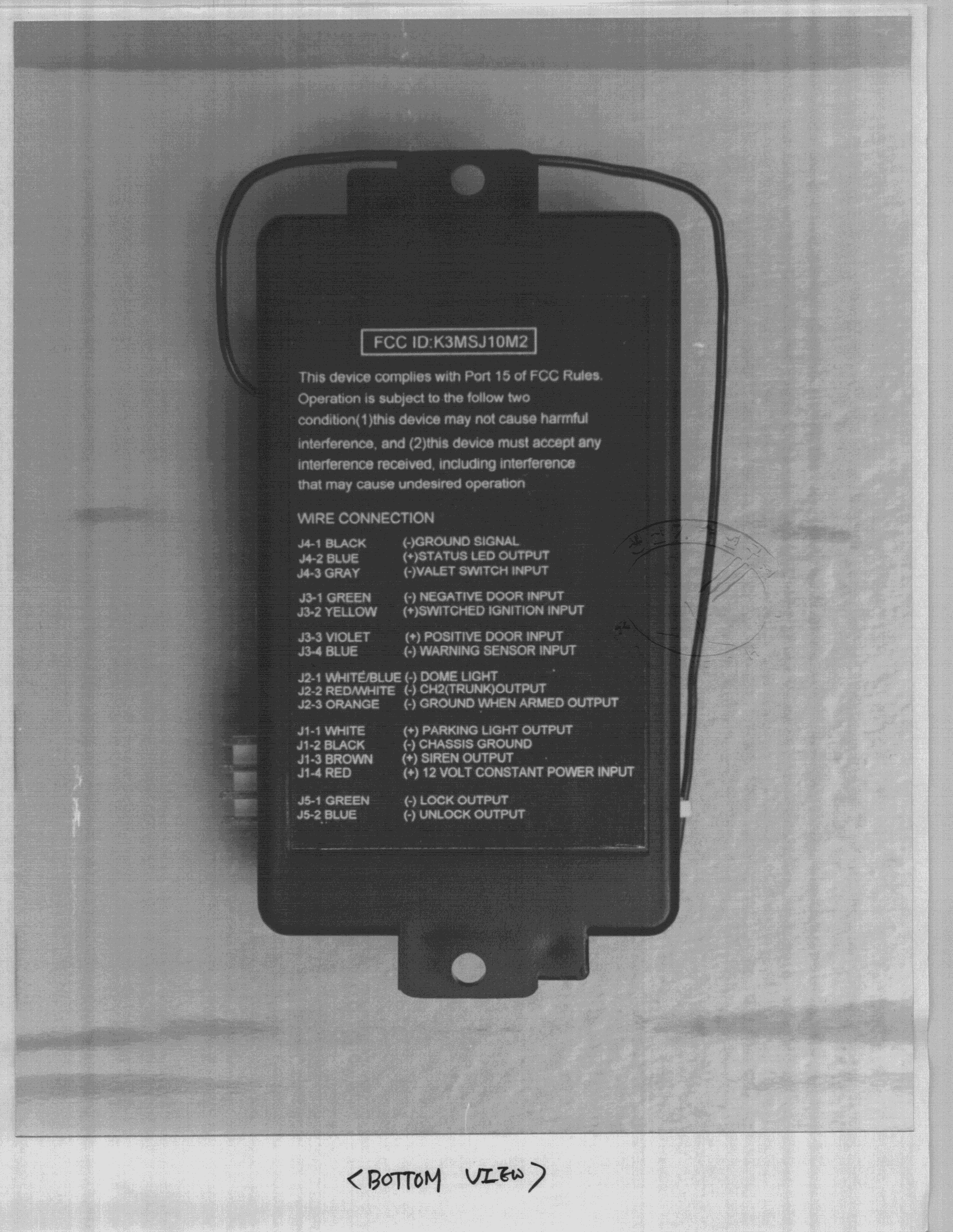 Vehicle Security - FCC ID K3MSJ10M2 - Sam Joo Electronic Co