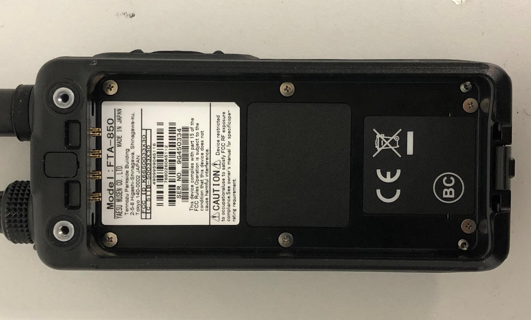 Airband Radio Transceiver - FCC ID K6650033X30 - Yaesu Musen Co., Ltd.