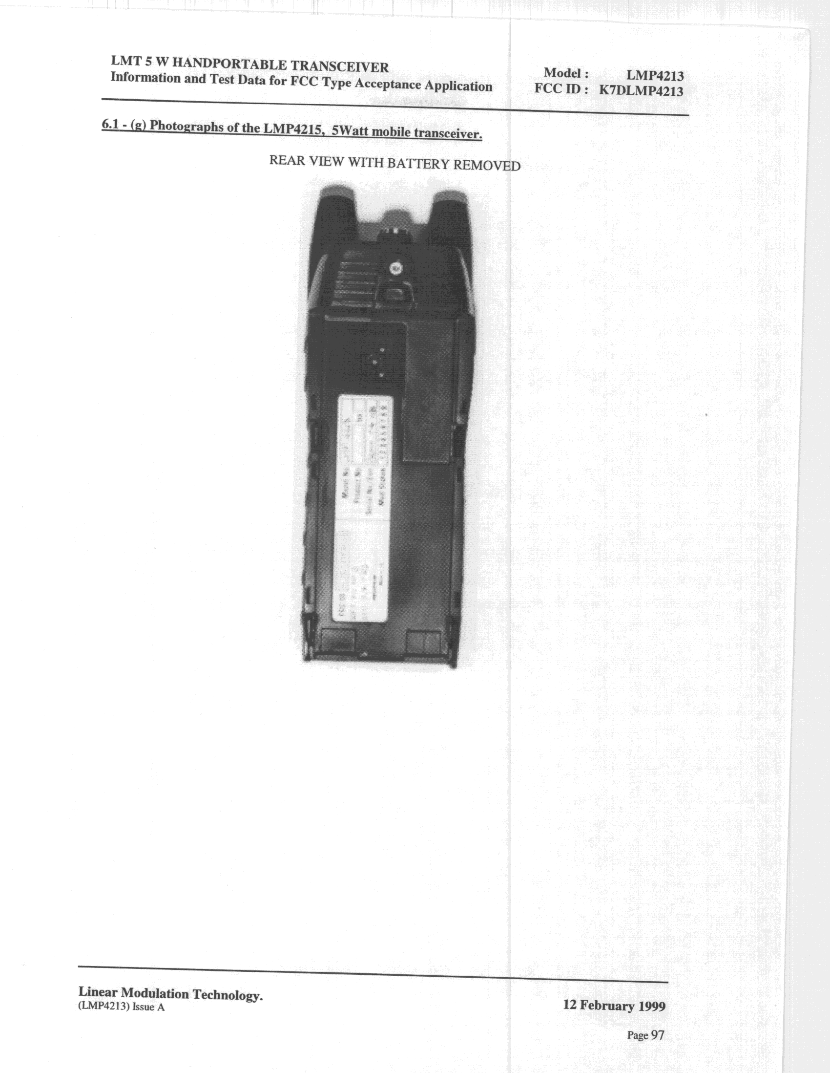 TNF - Licensed Non-Broadcast Transmitter Held to Face - FCC ID K7DLMP4213 - Linear Modulation Technology Inc (2)
