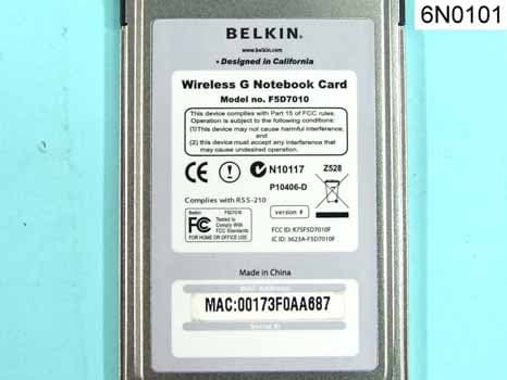 Wireless G. Notebook Card/F5D7010 - FCC ID K7SF5D7010F - Belkin International, Inc. (1)