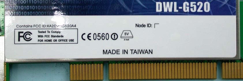 2.4GHz Wireless PCI Card - FCC ID KA2DWLG520A4 - D-Link Corporation (2)