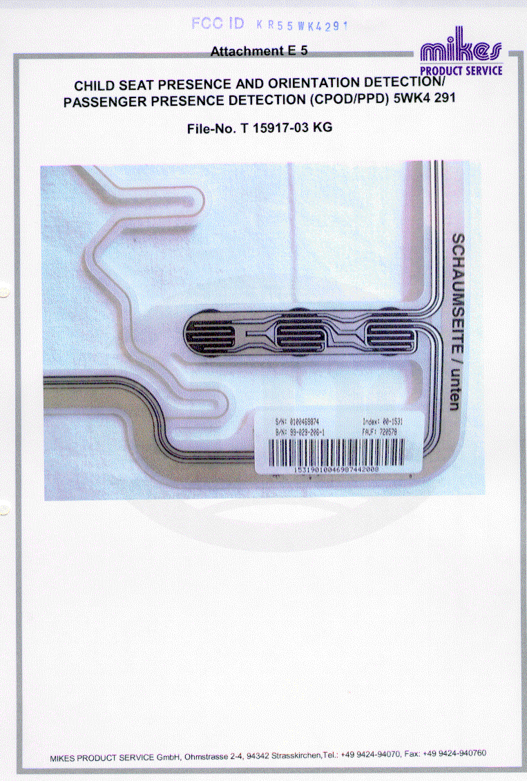 Child Seat Presence and Orientation Detection/Pass - FCC ID KR55WK4291 - Continental Automotive Technologies GmbH (5)