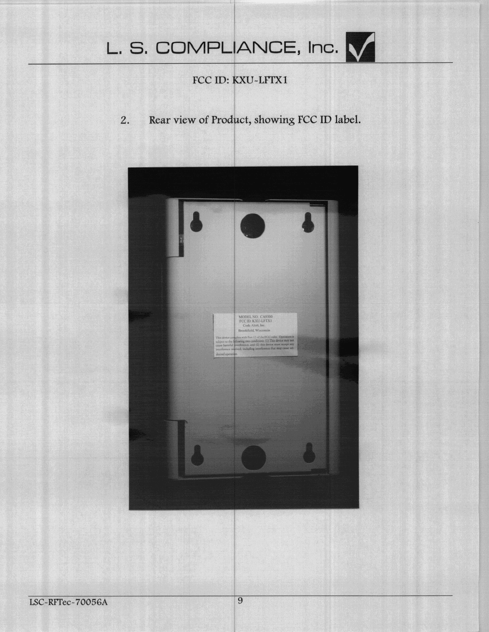 People Monitoring System - FCC ID KXU-LFTX1 - R F Technologies Inc (2)