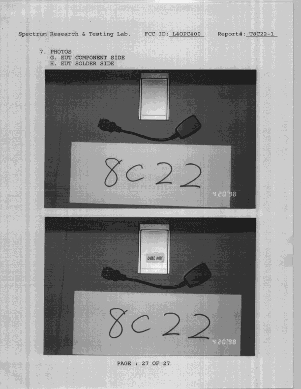 JBP - Part 15 Class B Computing Device Peripheral - FCC ID L4OPC400 - CIS Technology Inc
