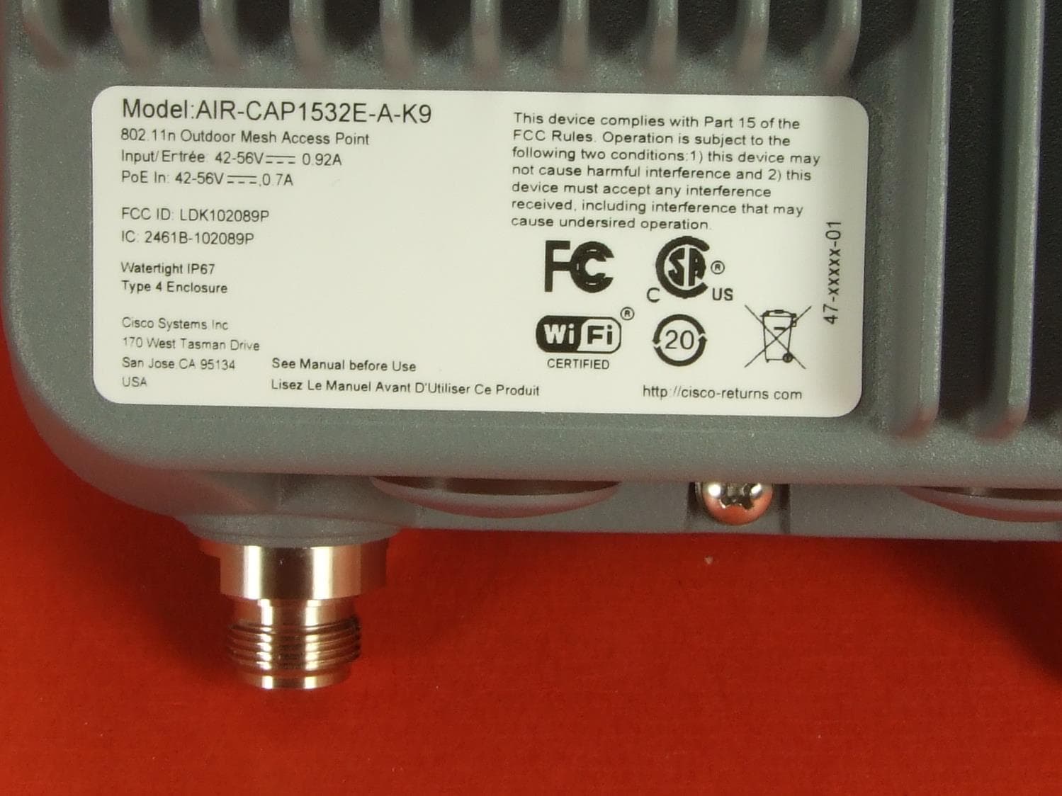 Cisco Aironet 1530 Series Outdoor Access Point - FCC ID LDK102089P - Cisco Systems Inc