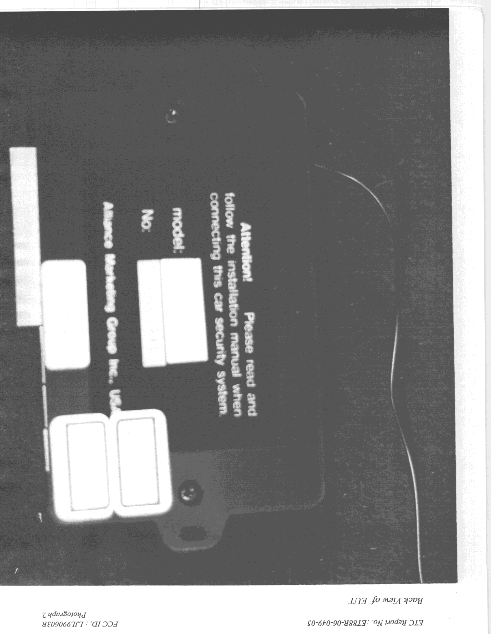 VS850 Vehicle Security Alarm - FCC ID LJL990603R - Lite On Automotive Corporation (1)
