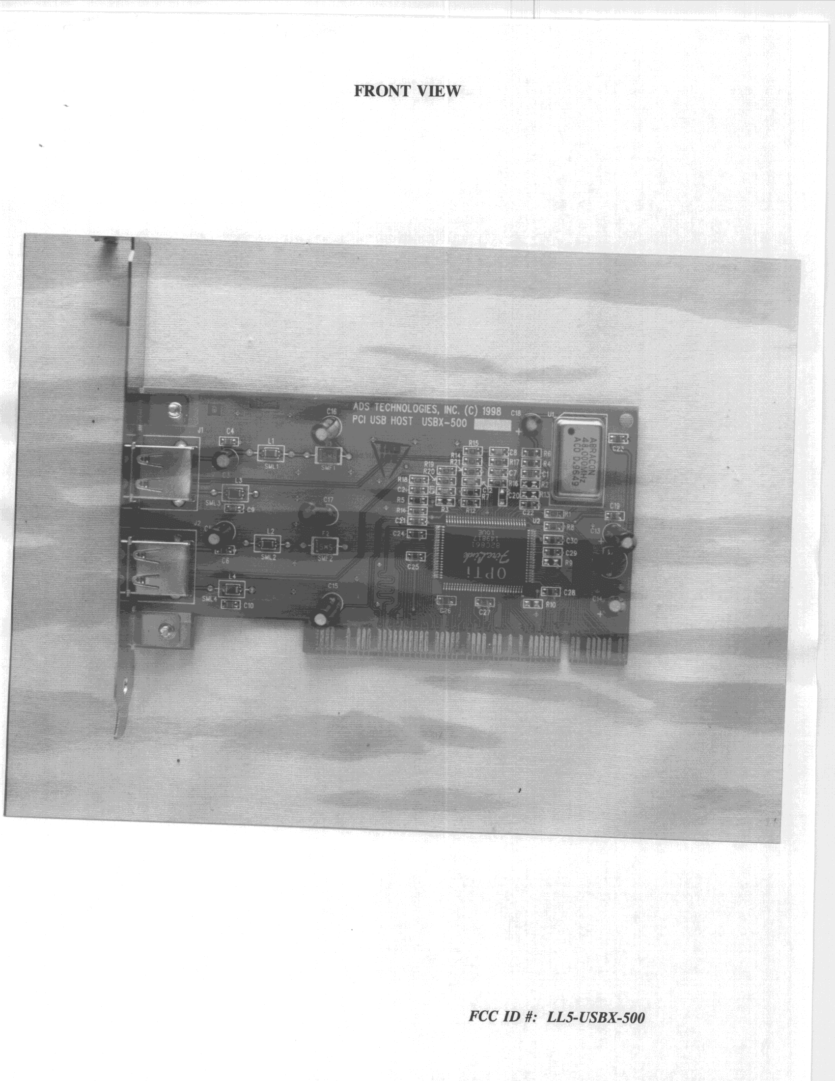 JBP - Part 15 Class B Computing Device Peripheral - FCC ID LL5-USBX-500 - Advanced Digital Systems