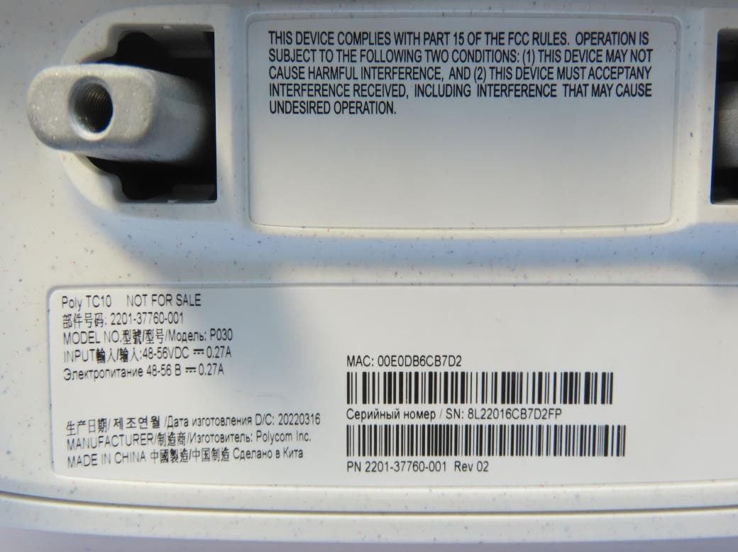 Poly TC10 - FCC ID M72-P030 - HP Inc.