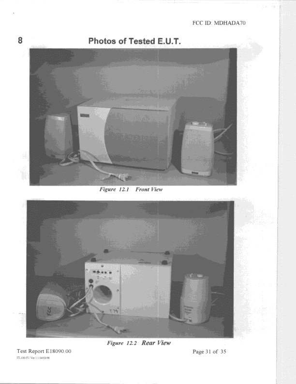 JBP - Part 15 Class B Computing Device Peripheral - FCC ID MDHADA70 - Altec Lansing Technologies Inc