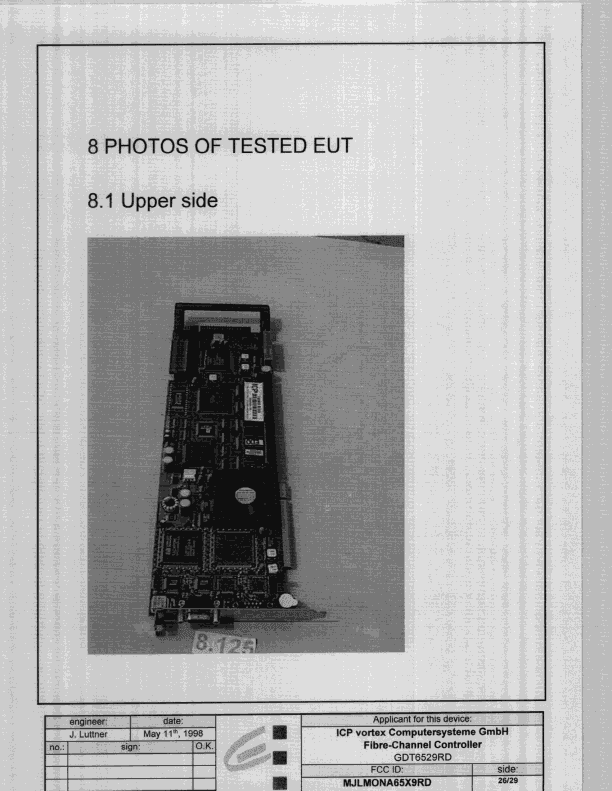 JBP - Part 15 Class B Computing Device Peripheral - FCC ID MJLMONA65X9RD - ICP Vortex Computersysteme GmbH