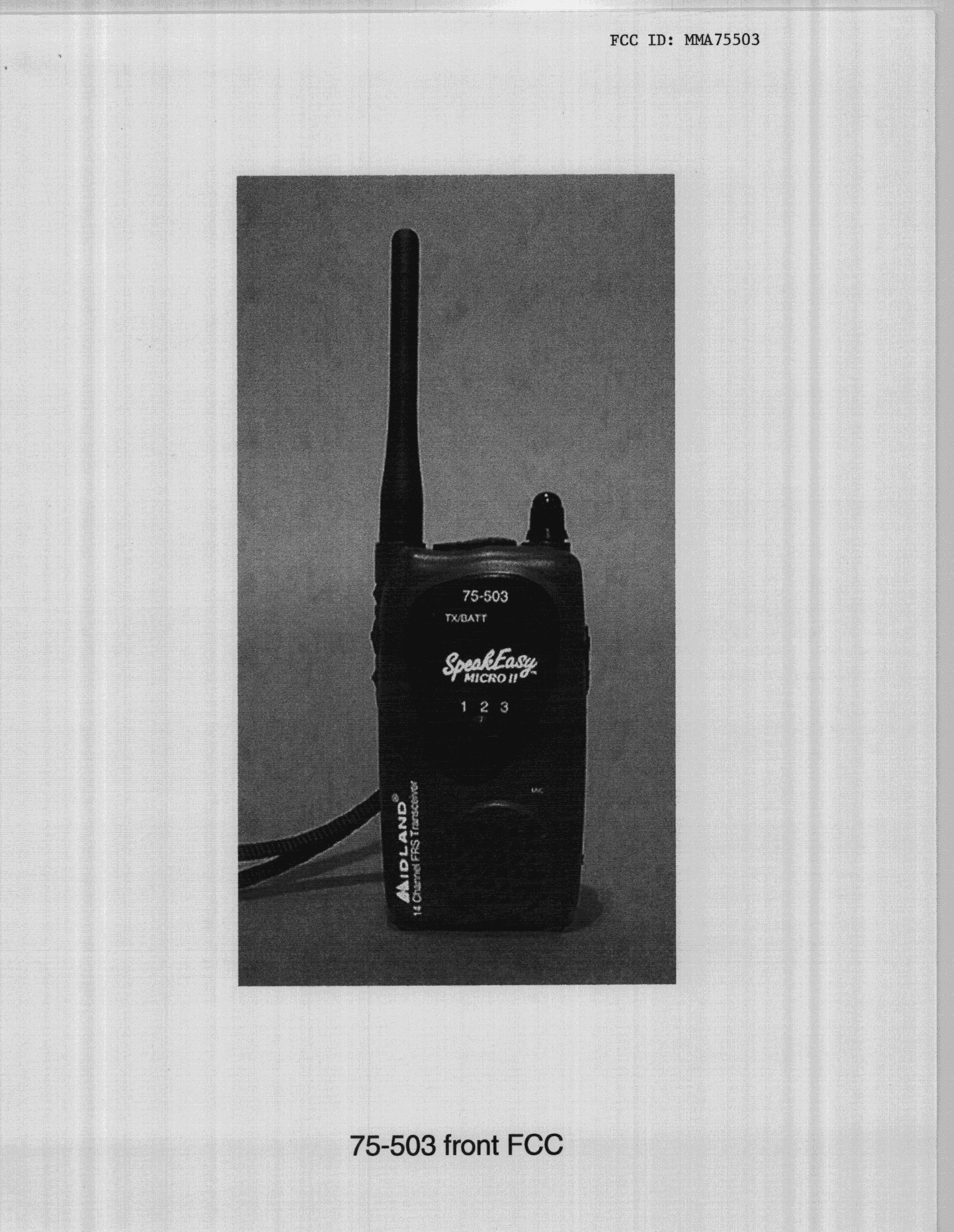FRF - Part 95 Family Radio Face Held Transmitter - FCC ID MMA75503 - Midland Radio Corporation