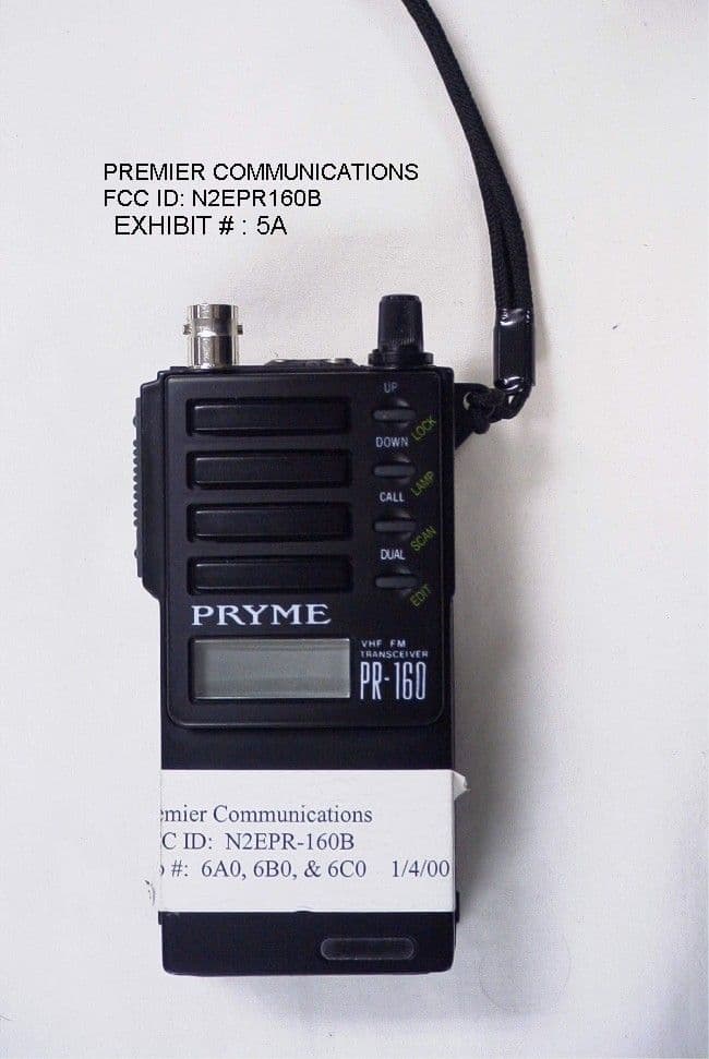Non Broadcast Transmitter Held to face - FCC ID N2EPR160B - Premier Communications Corp.