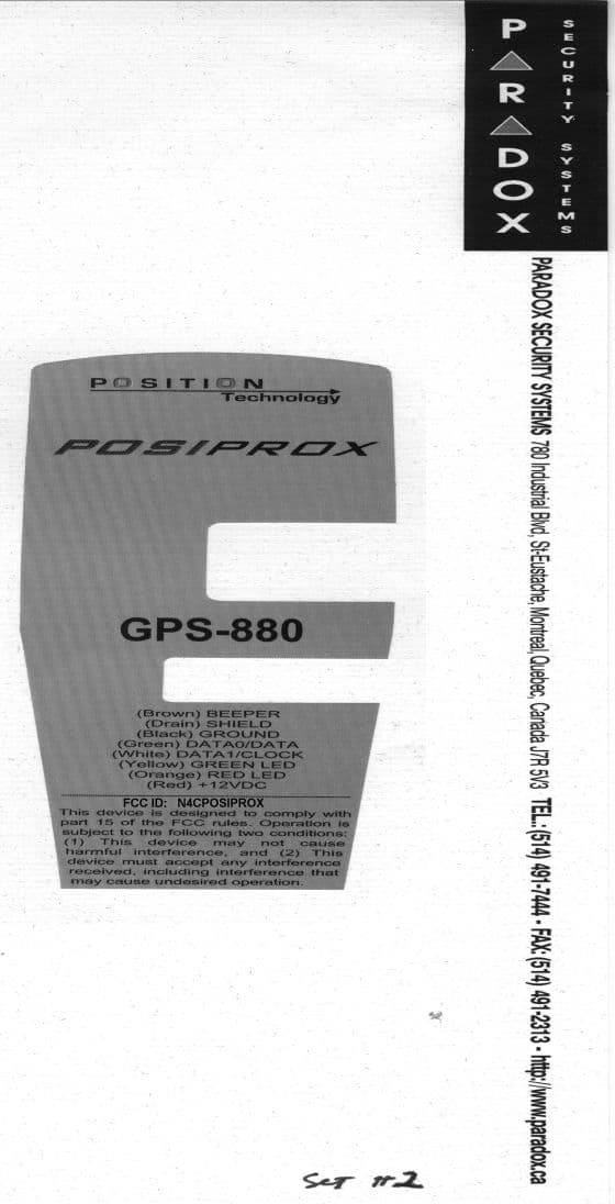 POSI PROX GPS-880 SERIES PROXIMITY READER - FCC ID N4CPOSIPROX - Position Technology Inc