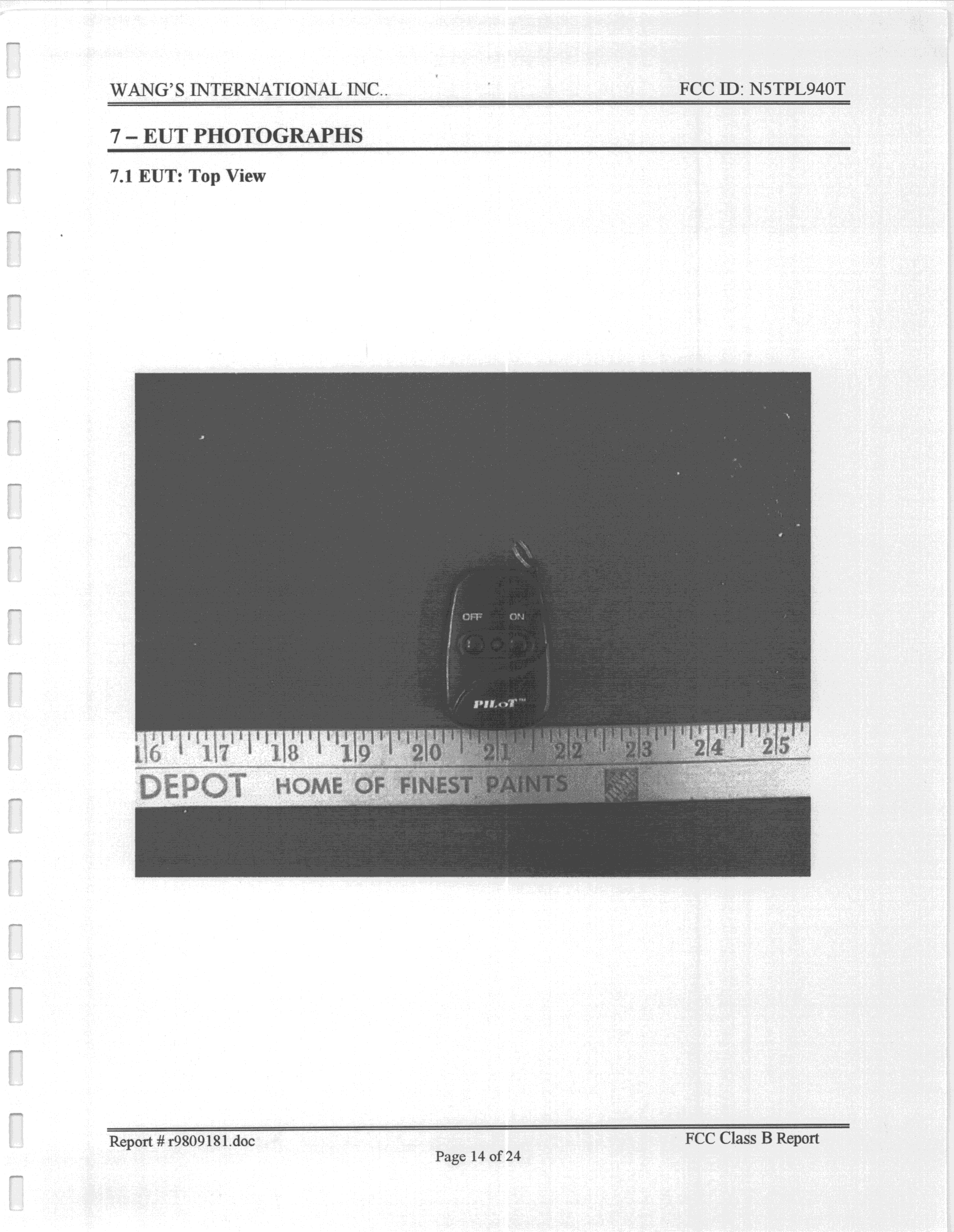 Automotive Security System Transmitter - FCC ID N5TPL940T - Wang's International Inc. (2)