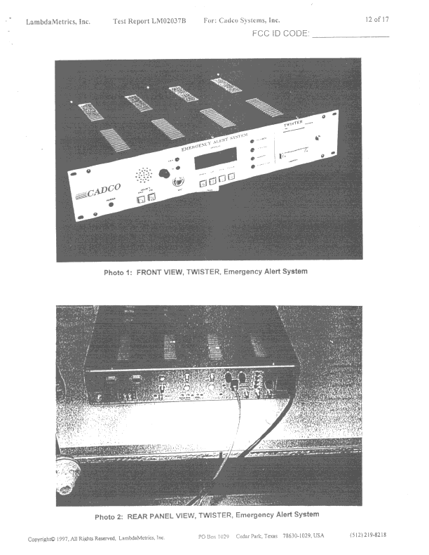 EAS Encoder/Decoder - FCC ID ND2EAS - Cadco Systems Inc