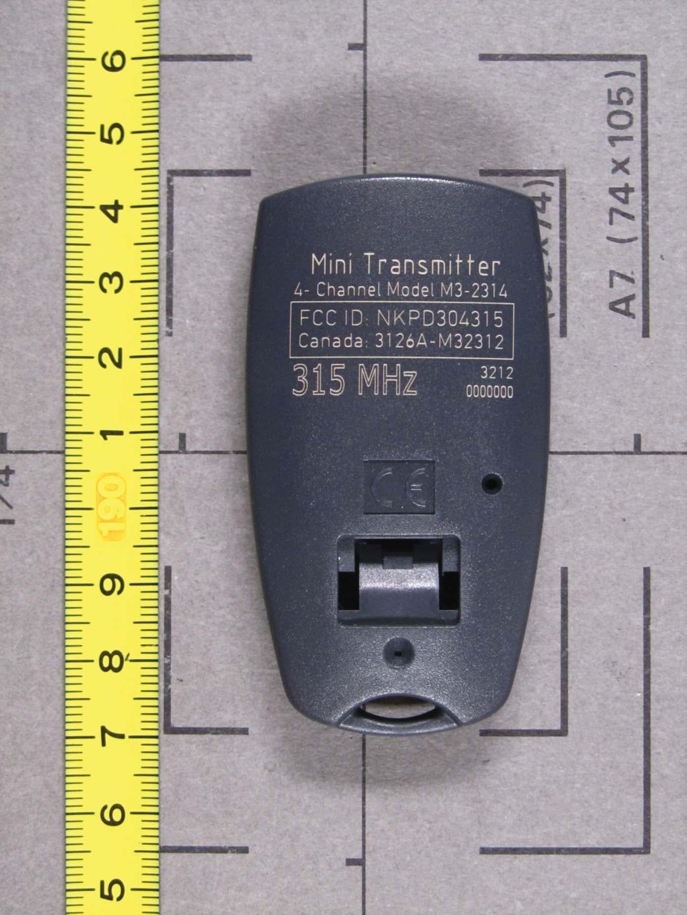 Handheld Remote Control Transmitter - FCC ID NKPD304315SI - Marantec America Corporation