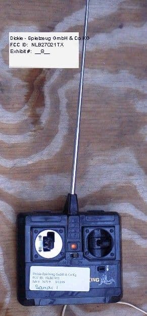 27 MHz Toy Remote Control TX - FCC ID NLB27021TX - Dickie Toys Hong Kong Ltd.