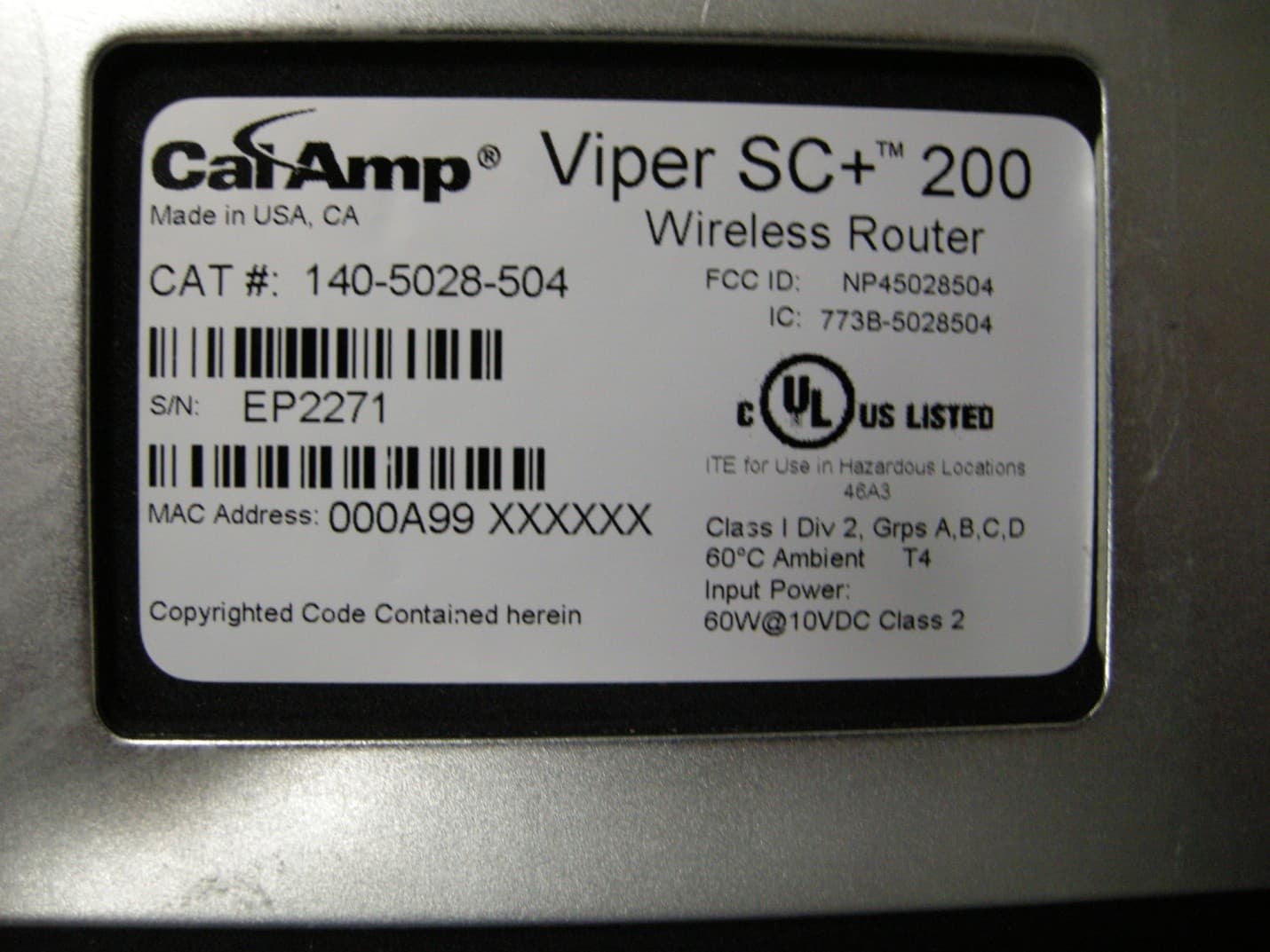VIPER SC+ 200 VHF 215-240MHZ - FCC ID NP45028504 - CalAmp Wireless Networks Corporation