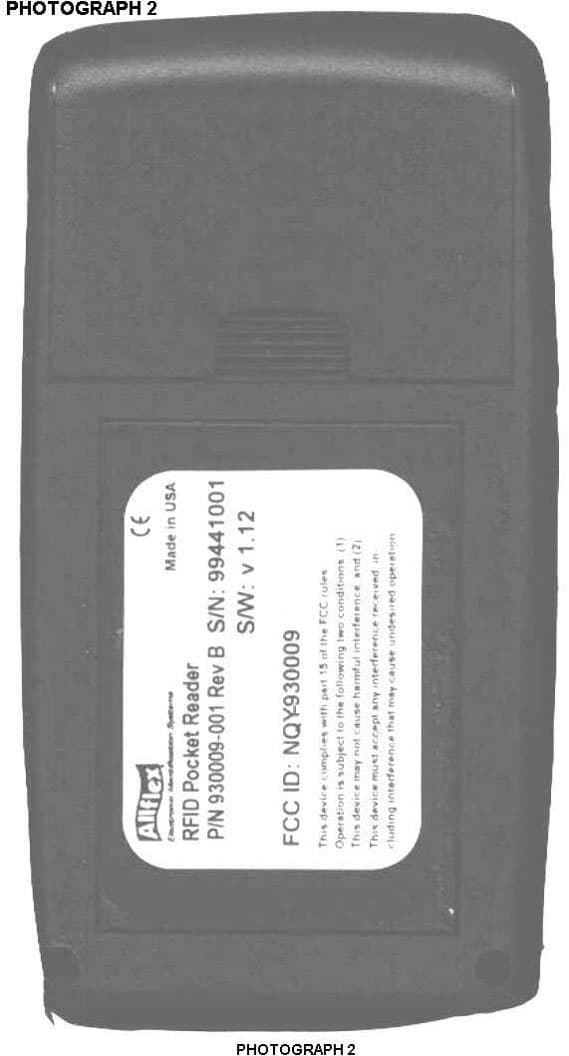 RF/ID Reader which reads and desplays an ID code - FCC ID NQY930009001 - Allflex USA, LLC