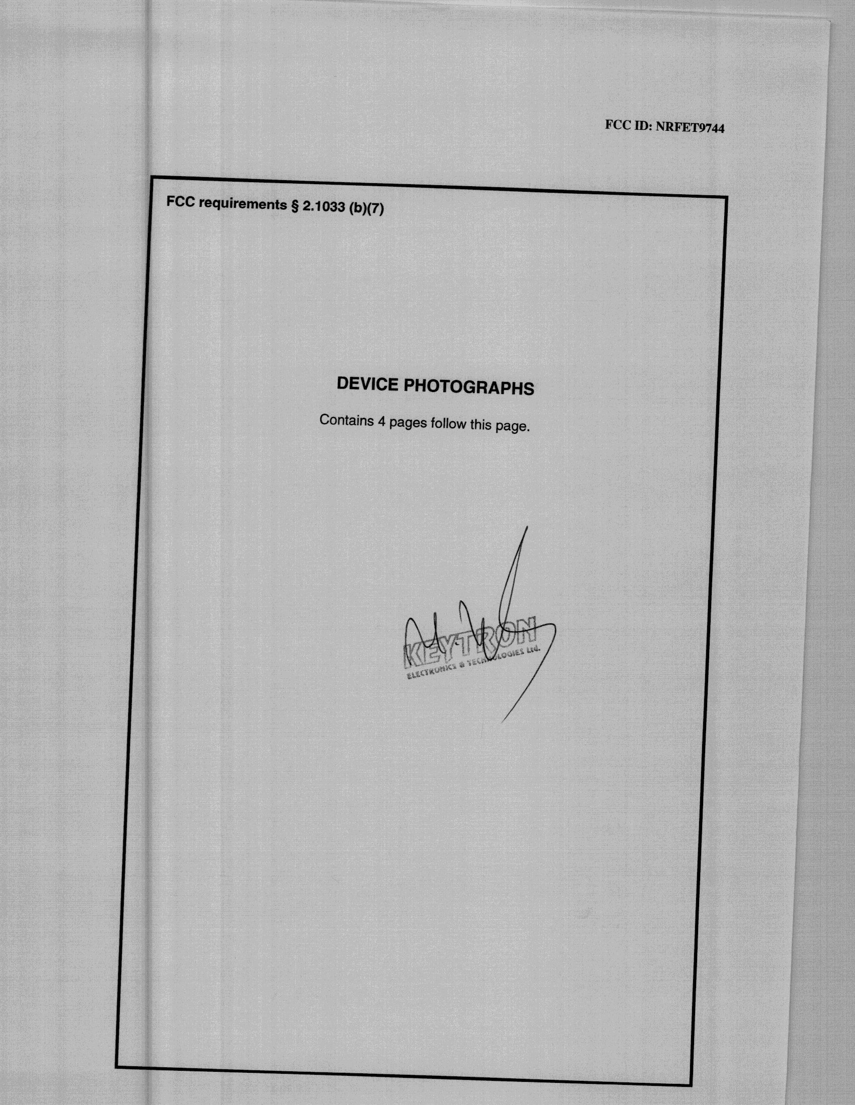 JBP - Part 15 Class B Computing Device Peripheral - FCC ID NRFER9744 - Keytron Electronics & Technologies Ltd