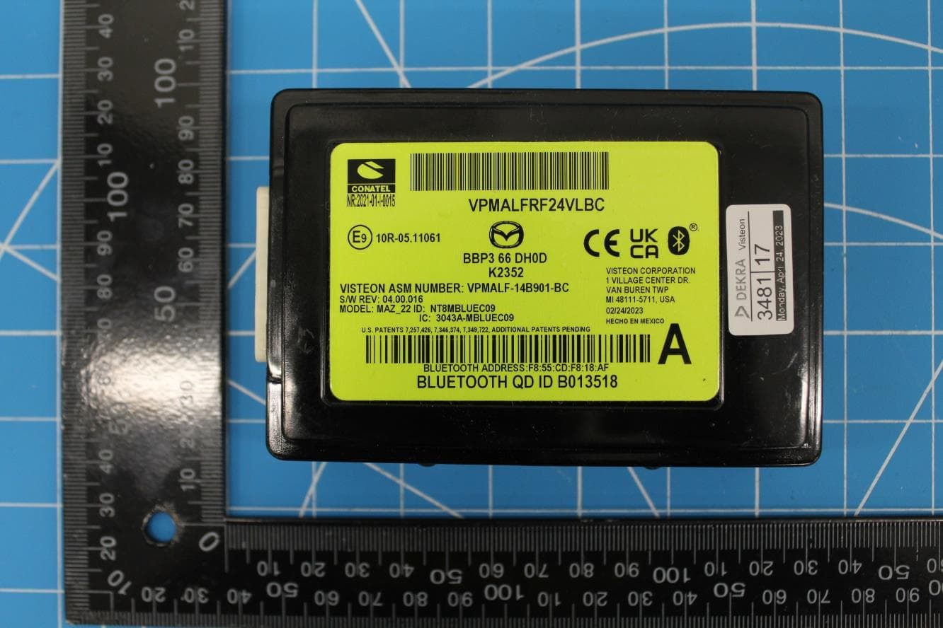 Bluetooth Telematics Device - FCC ID NT8-MAZ22HFT - Visteon Corporation