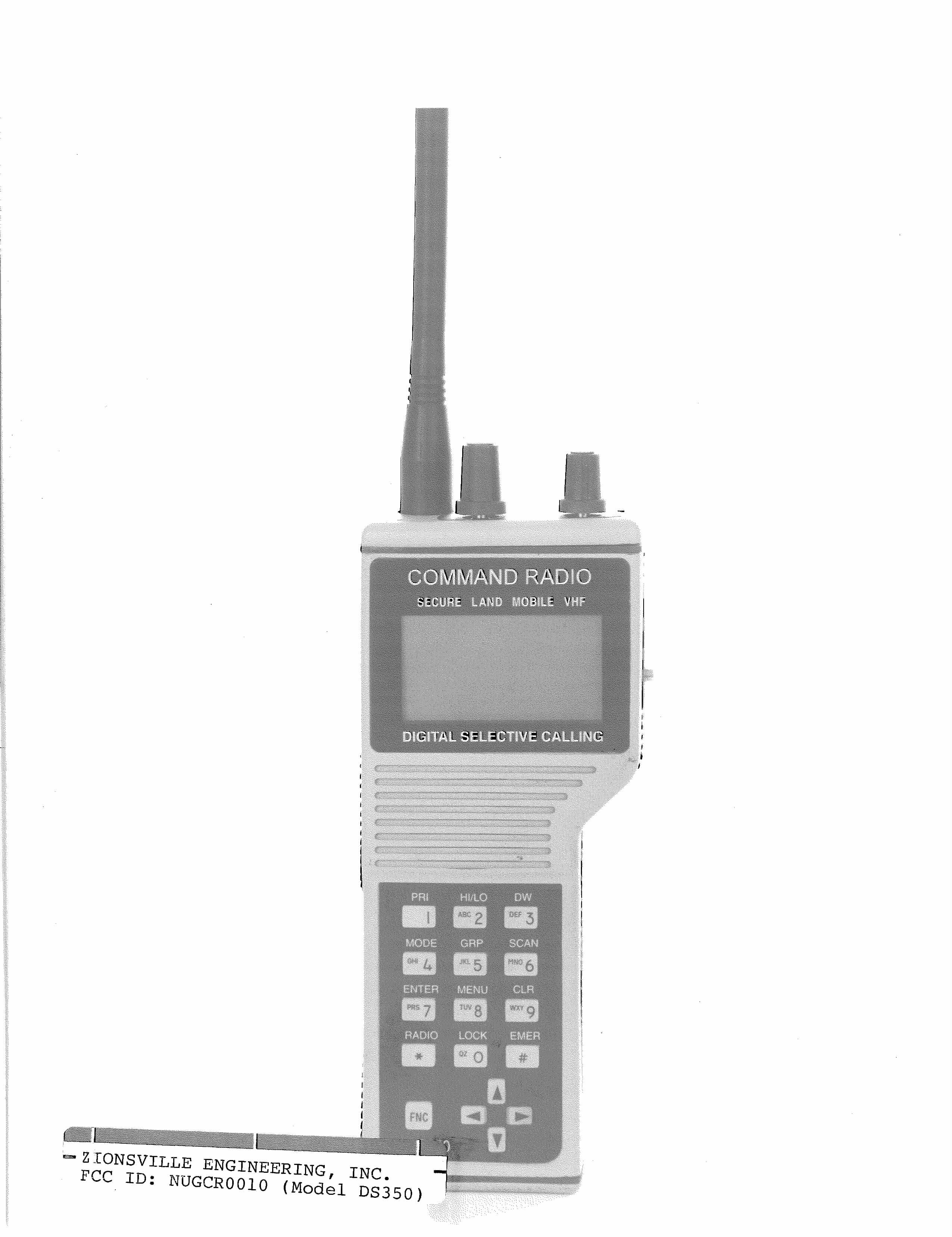 Marine Public Safety Transceiver - FCC ID NUGCR0010 - Zionsville Engineering Inc