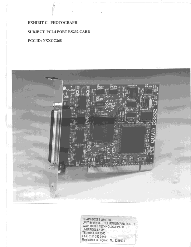 JBP - Part 15 Class B Computing Device Peripheral - FCC ID NXXCC-268 - Brain Boxes
