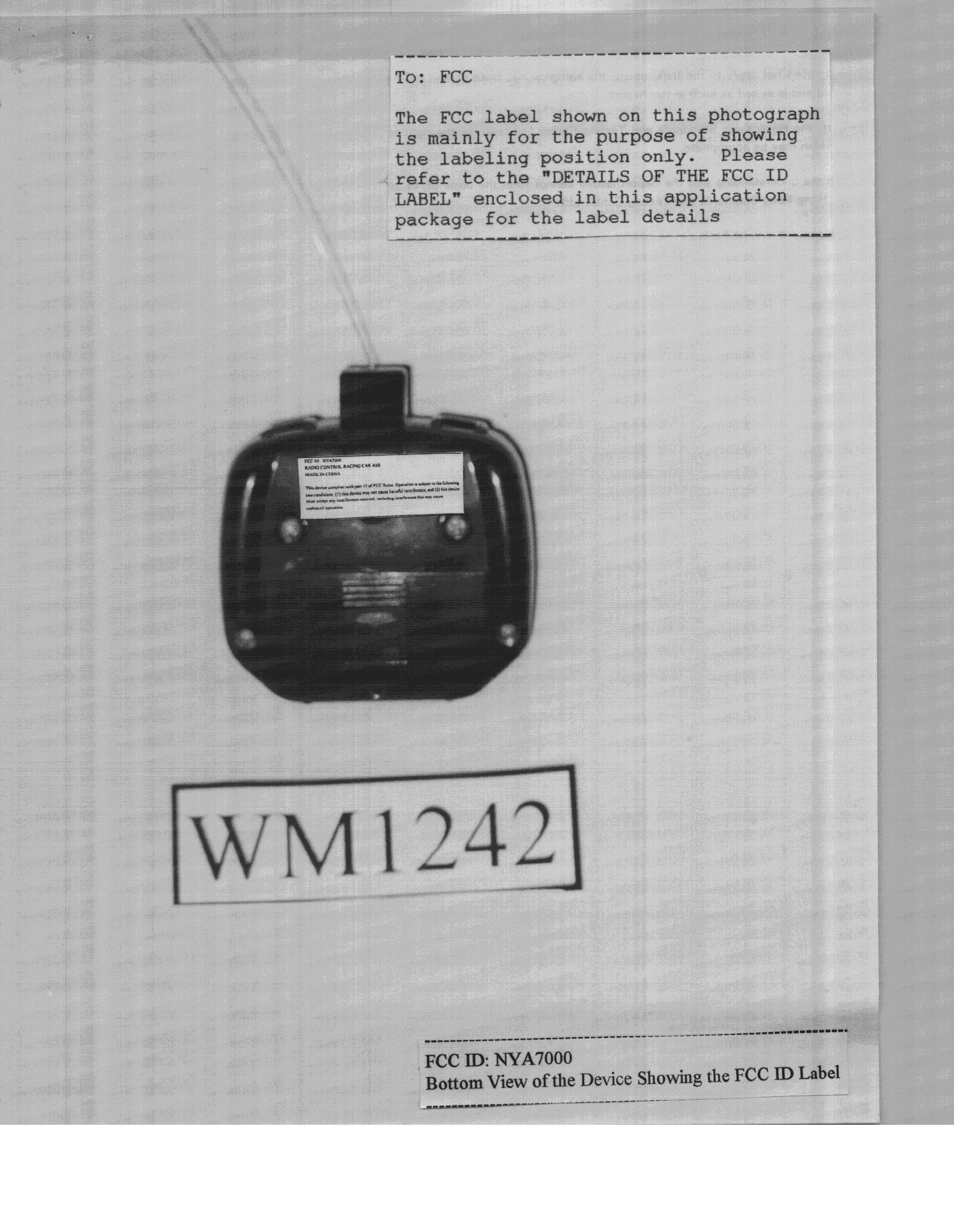 Toy Car Transmitter - FCC ID NYA7000 - Shanghai Bai Li Electronics Co Ltd (1)