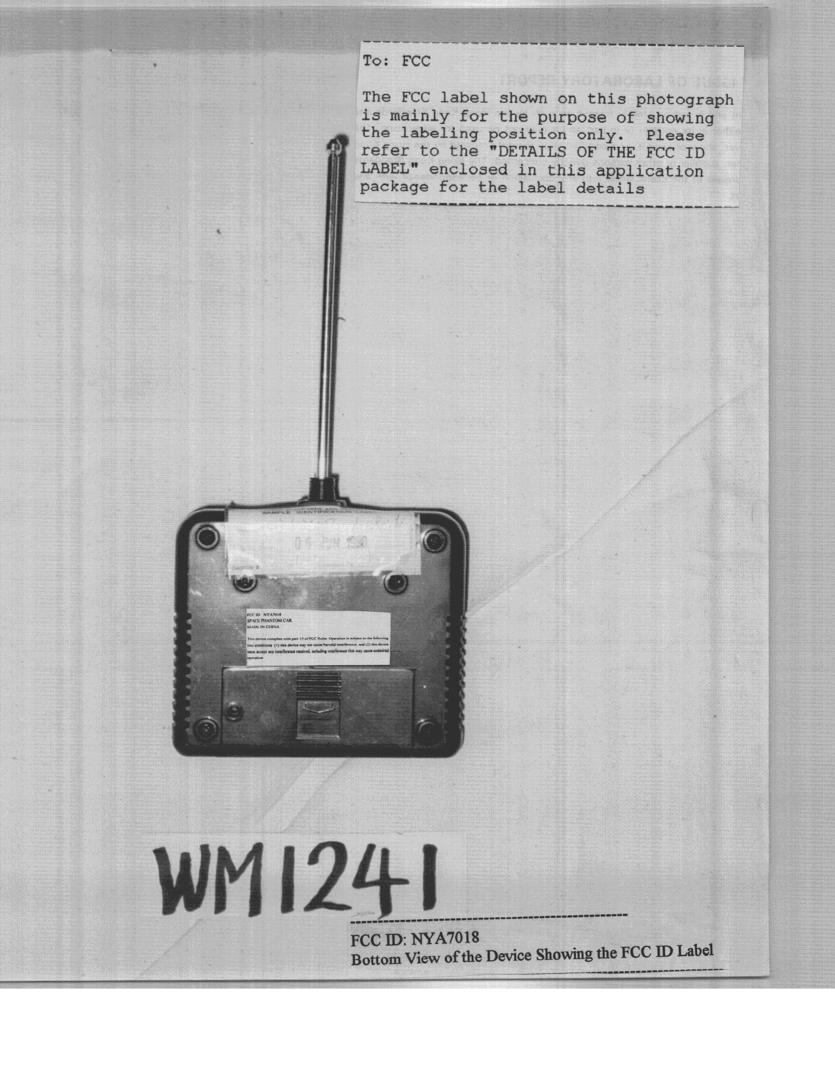 R/C Toy Car Transmitter - FCC ID NYA7018 - Shanghai Bai Li Electronics Co Ltd