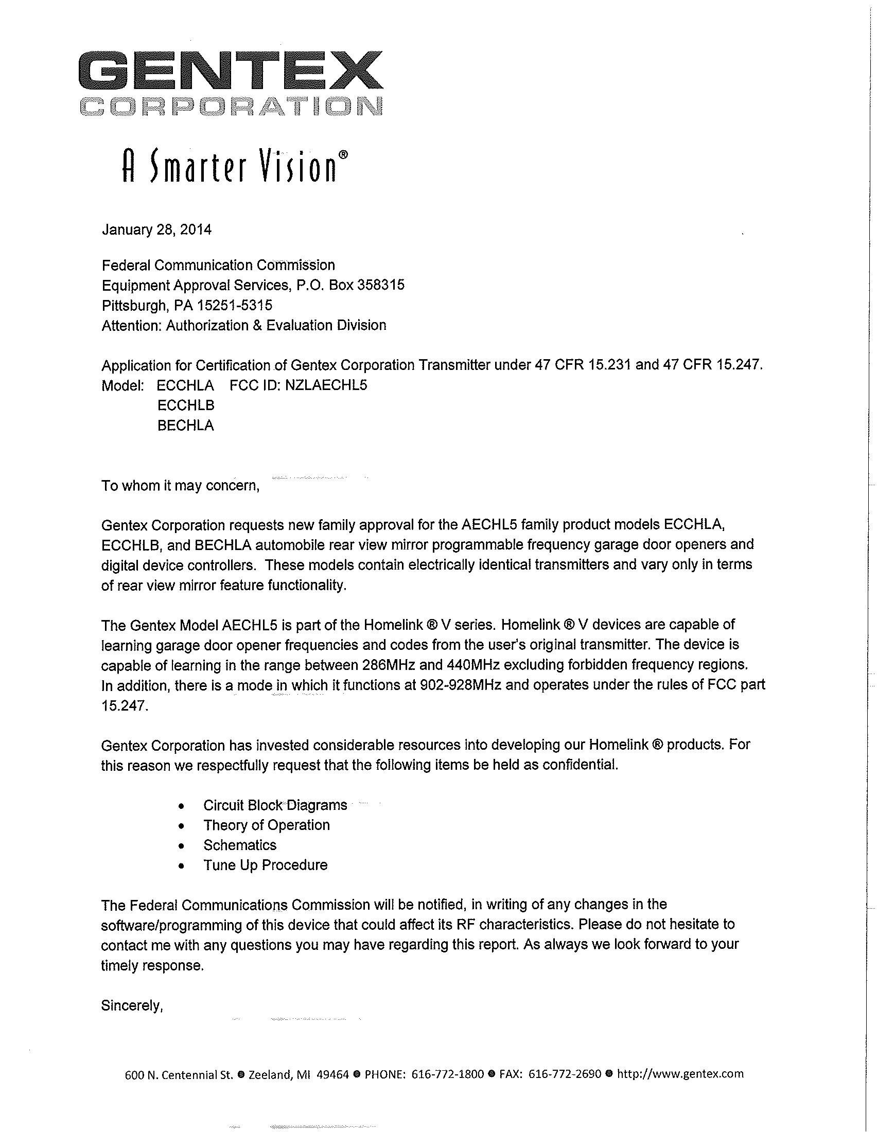 Universal Garage Door Opener - FCC ID NZLAECHL5 - Gentex Corporation