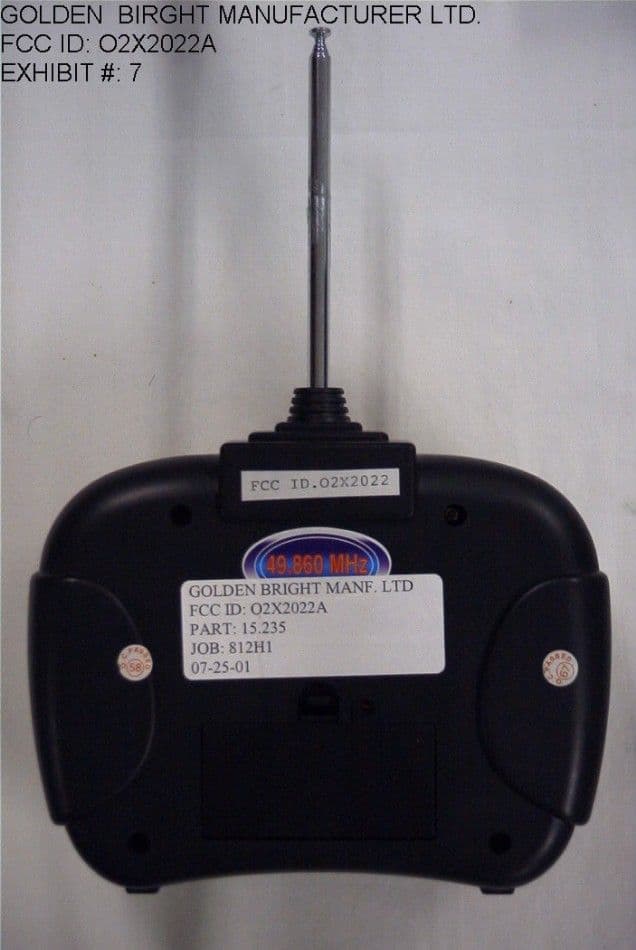 49 MHz R/C Transmitter - FCC ID O2X2022A - Golden Bright Manufacturer Ltd