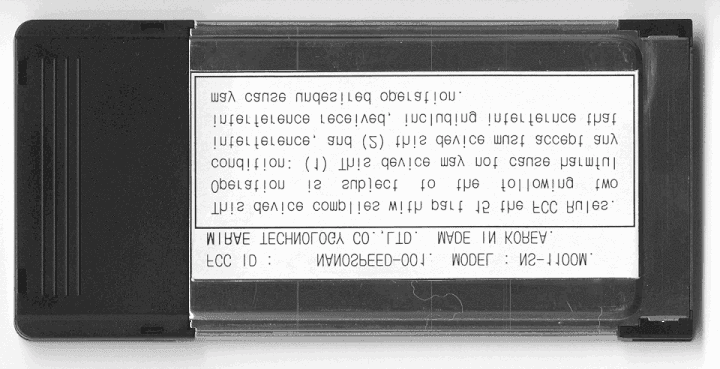 Wireless Lan Card - FCC ID O6ANANOSPEED - Mirae Technology