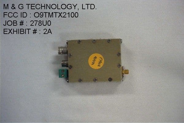 Audio/Video Transmitter - FCC ID O9TMTX2100 - M & G Technology