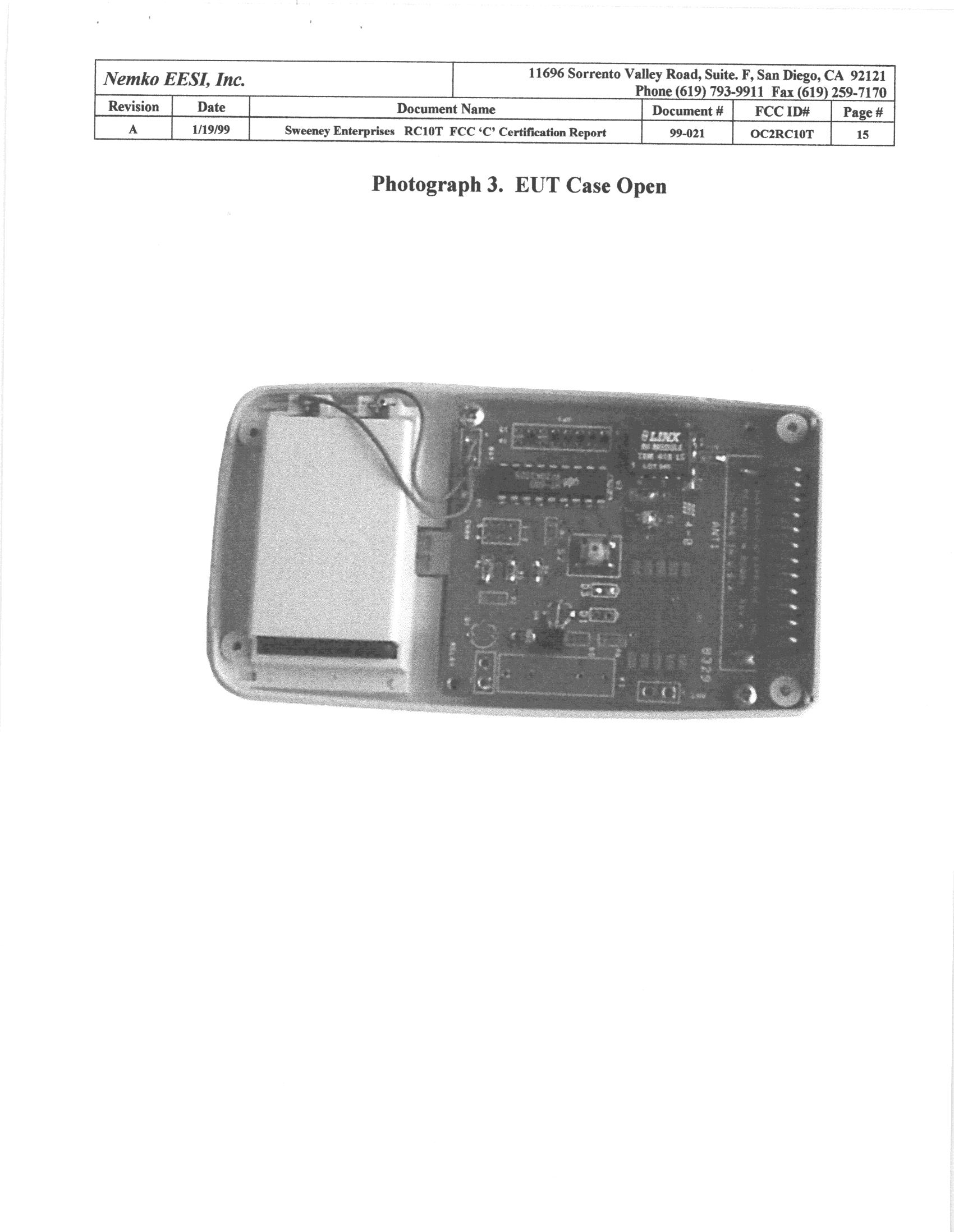 Wildlife Feeder R/C Transmitter - FCC ID OC2RC10T - Sweeney Enterprises Inc. (2)