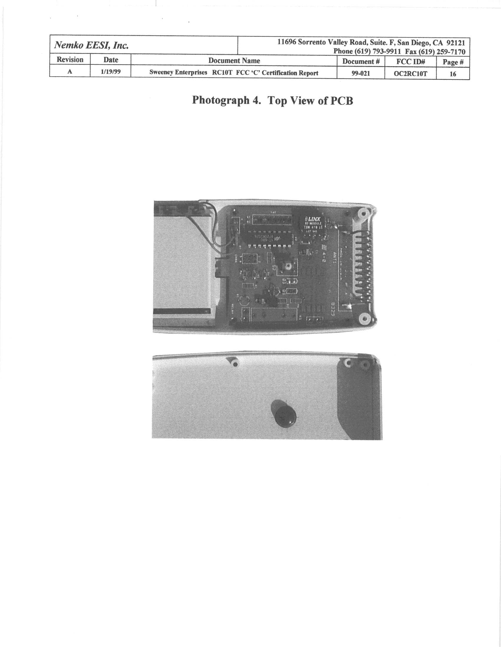 Wildlife Feeder R/C Transmitter - FCC ID OC2RC10T - Sweeney Enterprises Inc.