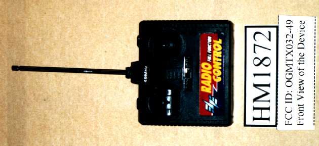 49MHZ RADIO-CONTROL TOY CAR  TRANSMITTER - FCC ID OGMTX032-49 - Enertec Enterprises Ltd.